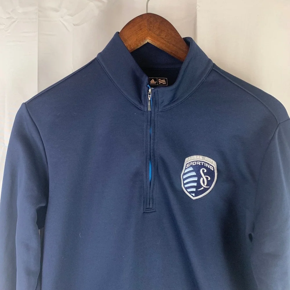 Adidas Kansas City‎ Sporting Pullover Men Small Navy Blue Climalite 1/4 Zip MLS